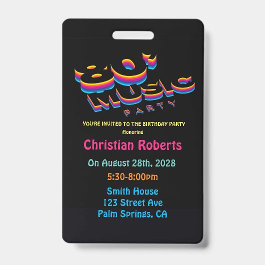 おもしろいネオン80の音楽バースデーパーティーバッジ バッジ (正面)