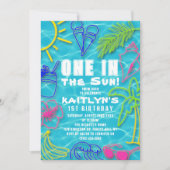 おもしろいネオン・ワン太陽の夏の第1の誕生日 招待状 (正面)