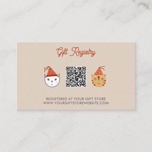 おもしろいネコ赤ちゃんシャワーギフト登録QRコード エンクロージャーカード (正面)