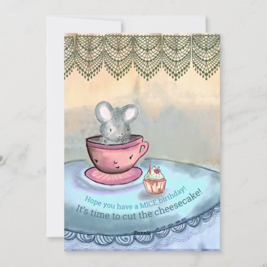 おもしろいネズミティーカパーソナライズされたップ誕生日カード シーズンカード (裏面)