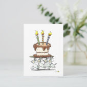 おもしろいネズミ&ケーキ誕生日グリーティング ポストカード (スタンド正面)