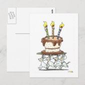 おもしろいネズミ&ケーキ誕生日グリーティング ポストカード (正面/裏面)