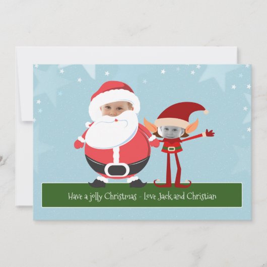 おもしろいノベルティサンタと小妖精や小人クリスマスパーソナライズされた シーズンカード (正面)