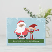 おもしろいノベルティサンタと小妖精や小人クリスマスパーソナライズされた シーズンカード (スタンド正面)