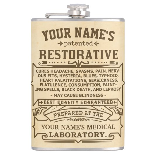 おもしろいノベルティパーソナライズされたキュア – オールヴィンテージ フラスク (正面)