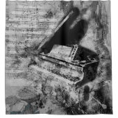 おもしろいノベルティピアノ音楽ノートコラージュアート シャワーカーテン (正面)