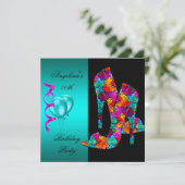 おもしろいハイヒールシューズ誕生日パーティーフローラ 招待状 (スタンド正面)