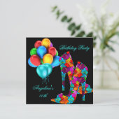 おもしろいハイヒールシューズ誕生日パーティーブルームズ 招待状 (スタンド正面)