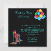 おもしろいハイヒールシューズ誕生日パーティーブルームズ 招待状 (裏面)