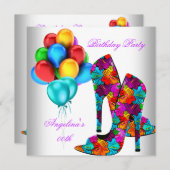 おもしろいハイヒールシューズ誕生日パーティーブルームズ 招待状 (正面/裏面)