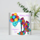 おもしろいハイヒールシューズ誕生日パーティーブルームズ 招待状 (スタンド正面)