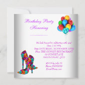おもしろいハイヒールシューズ誕生日パーティーブルームズ 招待状 (裏面)