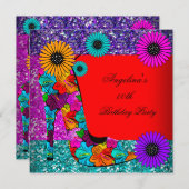 おもしろいハイヒールシューズ誕生日パーティー花 招待状 (正面/裏面)