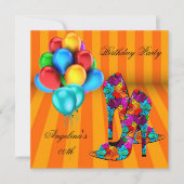 おもしろいハイヒール靴バースデーパーティーブルームズ3 招待状 (正面)