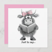 おもしろいハイランドの牛の手が引っ張られて サンキューカード (正面/裏面)