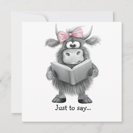 おもしろいハイランドの牛の手が引っ張られて サンキューカード (正面)