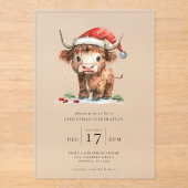 おもしろいハイランドカウクリスマスパーティー アクリル招待状 (正面)
