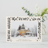 おもしろいハウスムービングブラックレタリングクリスマスフォト シーズンカード (スタンド正面)