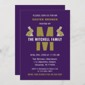 おもしろいハッピーイースターバニーラビットモノグラムファミリー名 招待状 (正面/裏面)