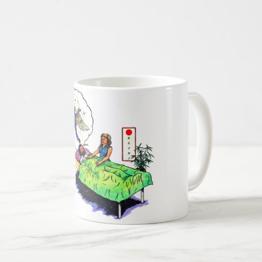 おもしろいハッピーガイ霊気トリートメントと夢を得る コーヒーマグカップ (正面右)