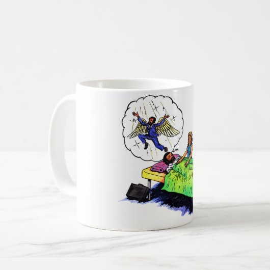 おもしろいハッピーガイ霊気トリートメントと夢を得る コーヒーマグカップ (正面左)