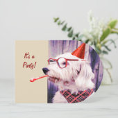 おもしろいハッピーキュートな犬の誕生日パーティハットグラス 招待状 (スタンド正面)