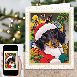 おもしろいハッピークリスマスサンタドグダックスシュント シーズンカード