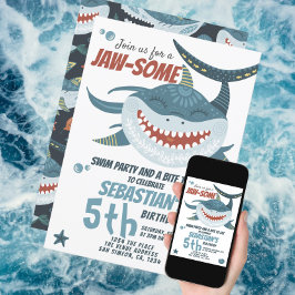 おもしろいハッピーシャークパーソナライズされた誕生日パーティー 招待状
