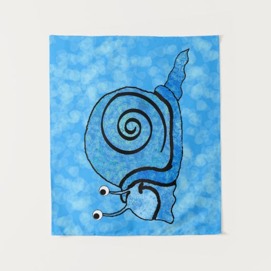 おもしろいハッピースカタツムリと鮮やかな青いシェル タペストリー (正面)
