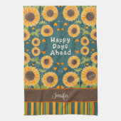 おもしろいハッピースマストライプフラワー名前をカスタムするスタイリッシュ キッチンタオル (縦)