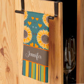 おもしろいハッピースマストライプフラワー名前をカスタムするスタイリッシュ キッチンタオル