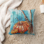 おもしろいハッピーハローウィンカボチャと魔女ほうき クッション (ブランケット)