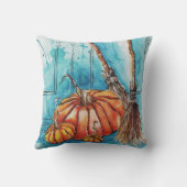 おもしろいハッピーハローウィンカボチャと魔女ほうき クッション (裏面)