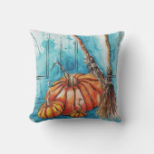 おもしろいハッピーハローウィンカボチャと魔女ほうき クッション (正面)