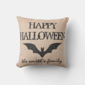 おもしろいハッピーハローウィントリックオアトリートこうもりのラップ クッション (正面)