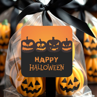 おもしろいハッピーハローウィン彫刻パンプキンカルテット スクエアシール