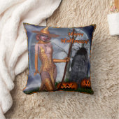 おもしろいハッピーハローウィン魔女 クッション (ブランケット)