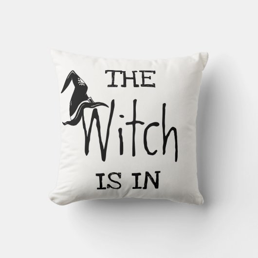 おもしろいハッピーハローウィン「魔女は入っている」 クッション (正面)