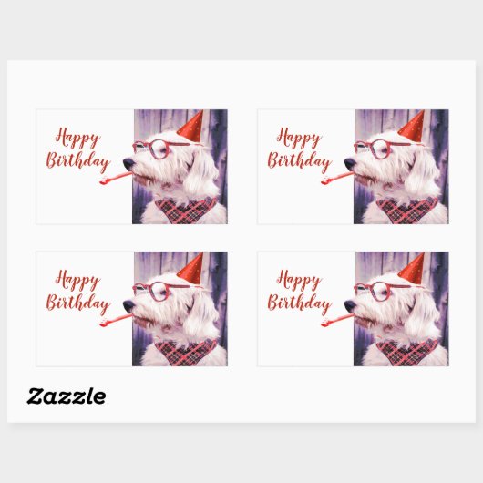 おもしろいハッピーバースデーかわいい祝犬 長方形シール (シート)