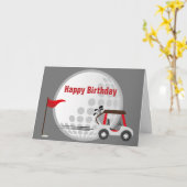 おもしろいハッピーバースデーゴルファーゴルフボール、カート、引用文 カード (黄色い花)