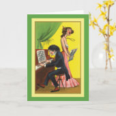 おもしろいハッピーバースデー音楽テーマロングバース カード (黄色い花)