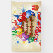 おもしろいハッピーバースデー風船とチョコレートケーキ 横断幕 (縦)