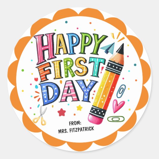 おもしろいハッピーファースト・デイ・オブ・スクールペンシル ラウンドシール (正面)