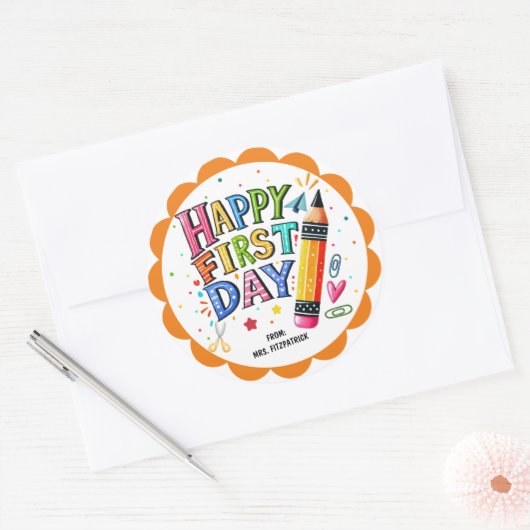 おもしろいハッピーファースト・デイ・オブ・スクールペンシル ラウンドシール (封筒)