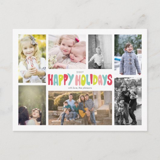 おもしろいハッピーホリデー7フォトコラージポストカード シーズンポストカード (正面)