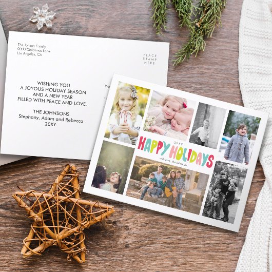 おもしろいハッピーホリデー7フォトコラージポストカード シーズンポストカード