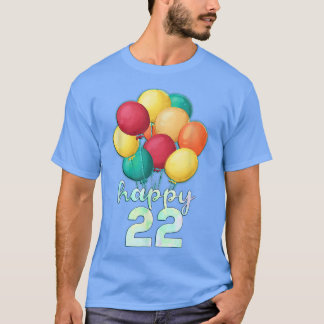 おもしろいハッピー22年カラフル風船22誕生 Tシャツ