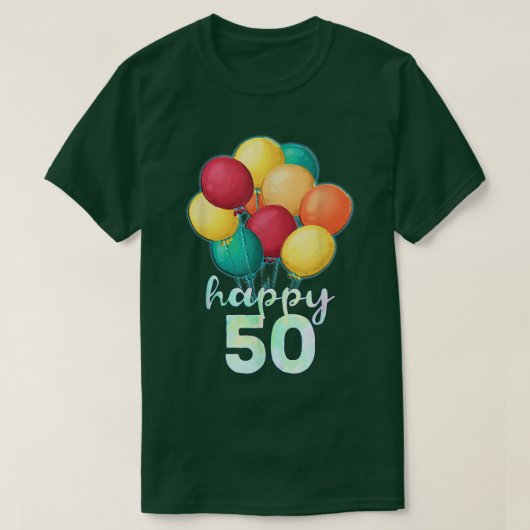 おもしろいハッピー50年カラフル風船50誕生 Tシャツ (デザイン正面)