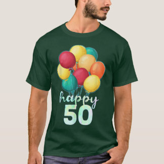 おもしろいハッピー50年カラフル風船50誕生 Tシャツ