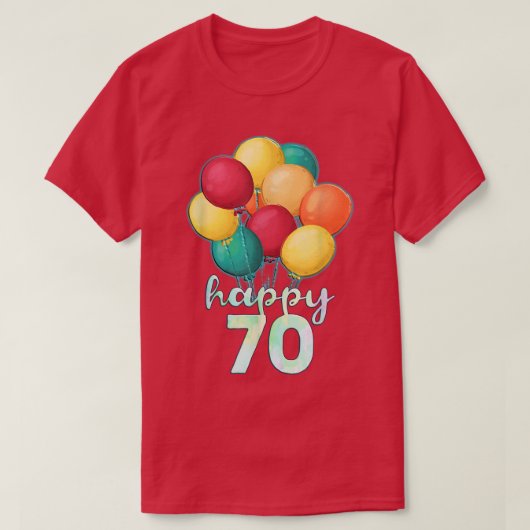 おもしろいハッピー70年カラフル風船70誕生 Tシャツ (デザイン正面)